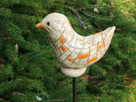 ton vogel orange natur als deko stele für den garten  - NR: 133 VERKAUFT